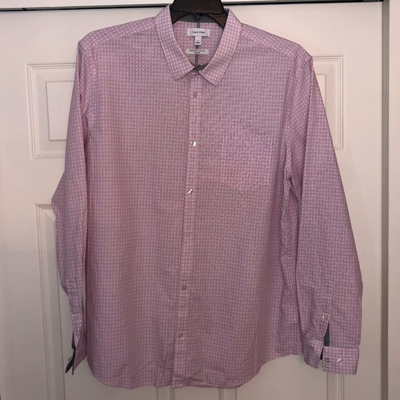 Calvin Klein Pink Windowpane Dress Shirt, XL - Picture 1 of 4